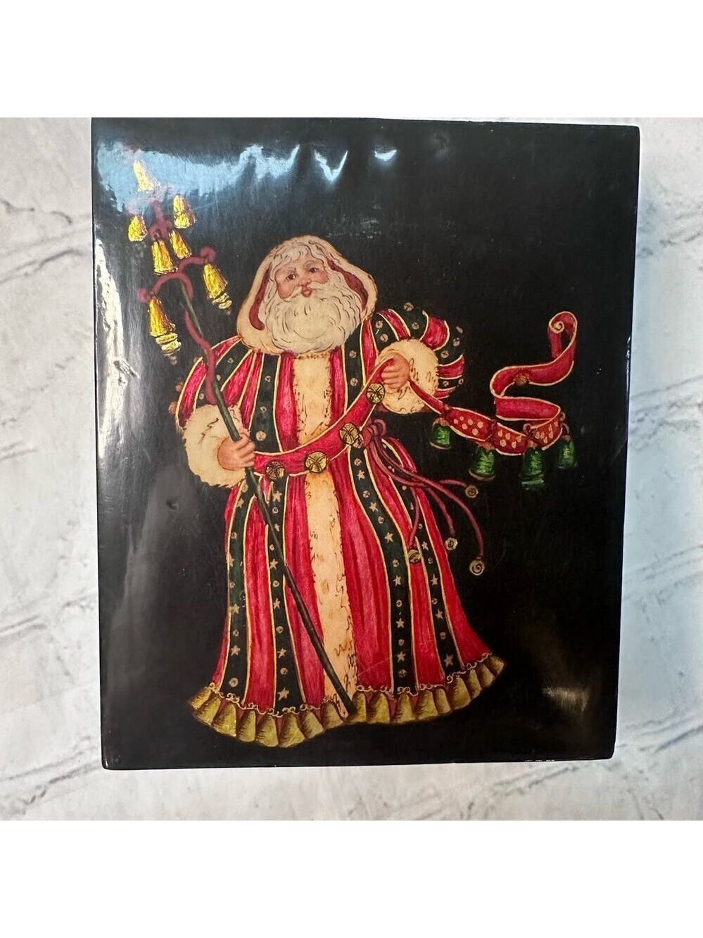 Vintage The Bombay Company Hand Painted Lacquered Vintage Christmas Trinket Box